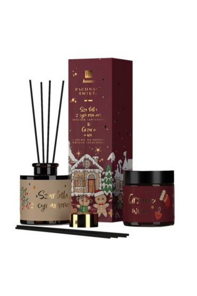 CHRISTMAS GIFT SET NATURAL SOY CANDLE MULLED WINE 100ML & DIFFUSER APPLE PIE WITH CINNAMON 80ML