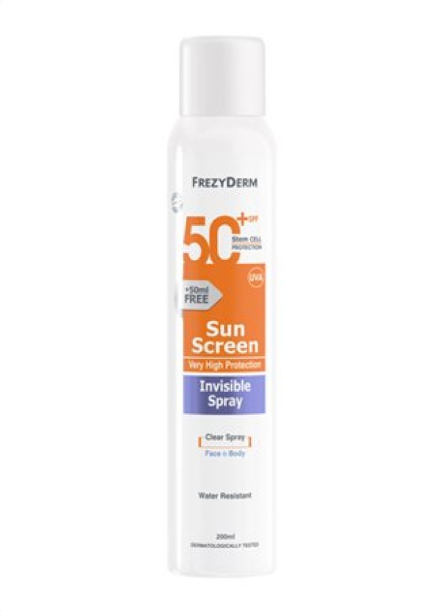 FREZYDERM SUN SCREEN INVISIBLE SPRAY SPF 50+ Διάφανο Αντηλιακό Σώματος