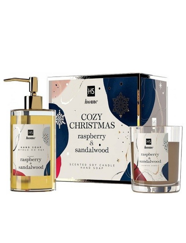 COZY CHRISTMAS GIFT BOX CANDLE 150ML & HANDSOAP RASPBERRY & SANDALWOOD 250ML