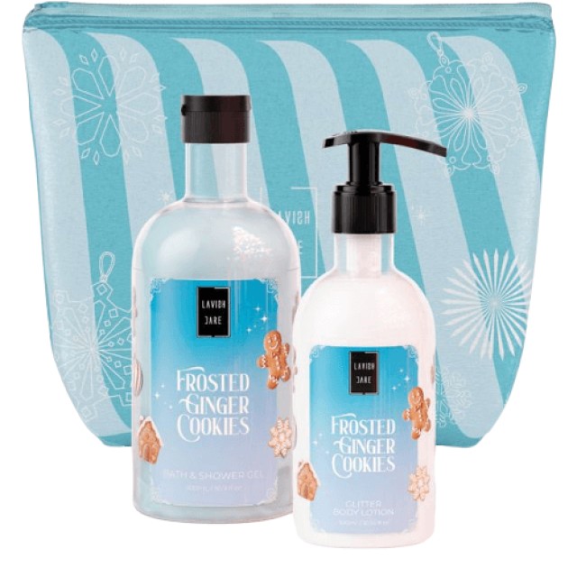 LAVISH CARE Frosted Ginger Cookies Christmas Set Bath & Shower Gel 500mL & Glitter Body Lotion 300mL