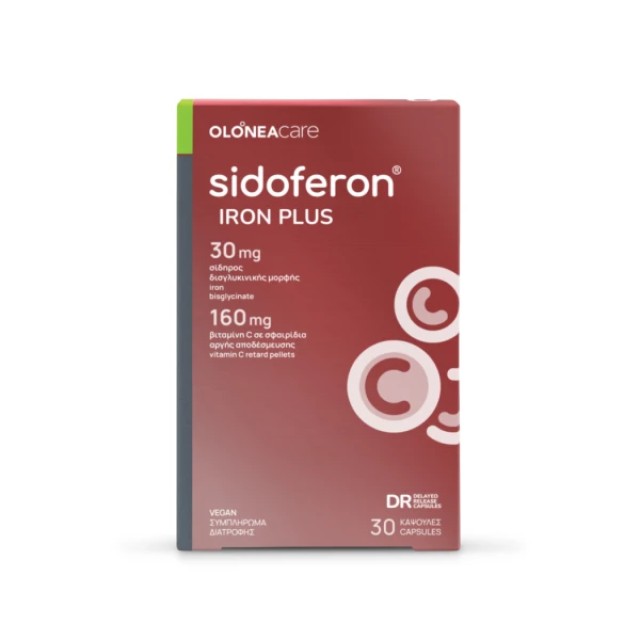 Olonea Sidoferon Iron Plus με Δισγλυκινικό Σίδηρο και Βιταμίνη C 30 Caps