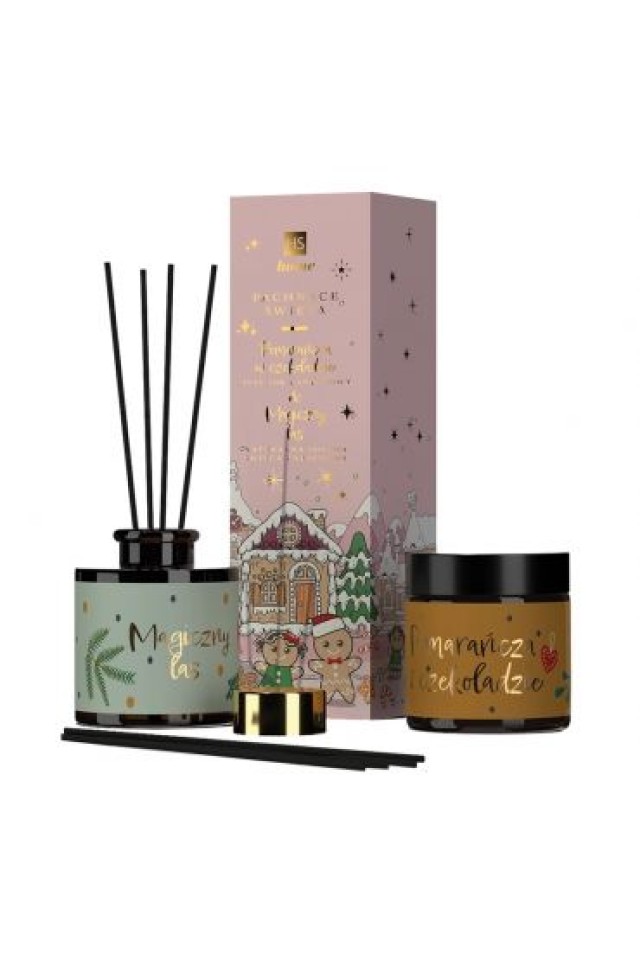 CHRISTMAS GIFT SET NATURAL SOY CANDLE MAGIC FOREST 100ML & DIFFUSER ORANGE IN CHOCOLATE 80ML