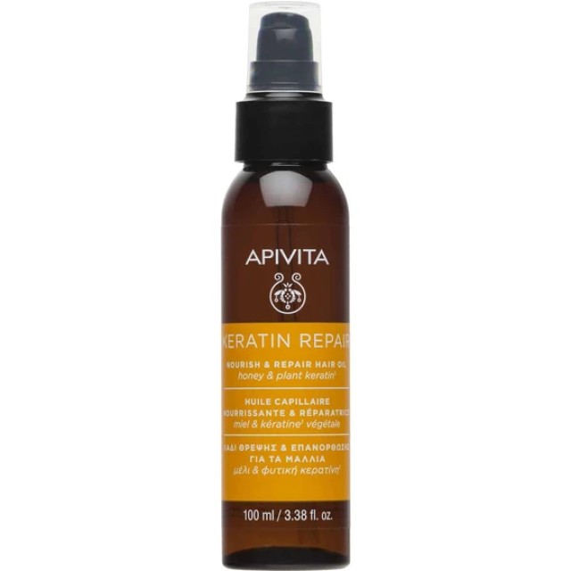 Apivita Keratin Repair & Nourish Hair Oil 100ml Λάδι Θρέψης & Επανόρθωσης για Ξηρά & Ταλαιπωρημένα Μαλλιά με Μέλι & Φυτική Κερατίνη