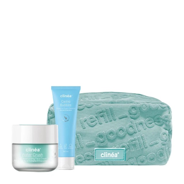 Clinea Promo Water Crush Moisturizing Face Cream Gel 50ml & Caring Bubbles Cream to Foam Cleanser 150ml